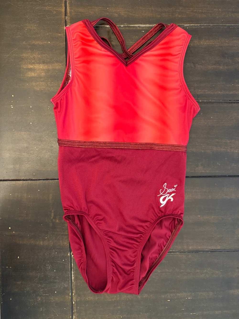 GK x Suni Lee Red Strappy Back Gymnastics Leotard